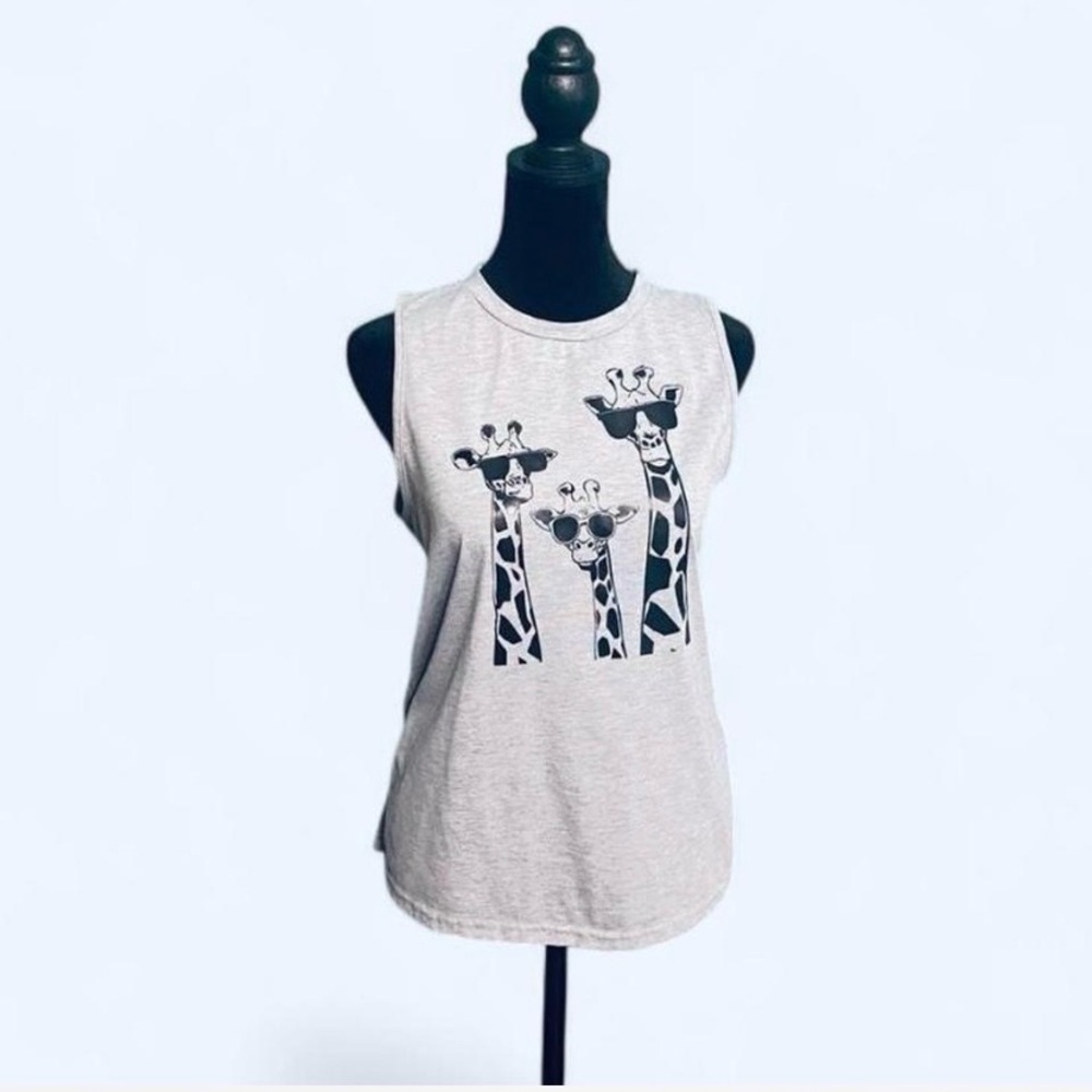 Gray Sleeveless Top with Giraffe Print